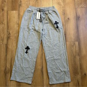 Chrome Hearts Heather Gray Joggers with Black Trim